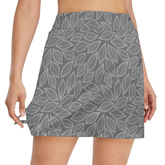 Elm Leave Grey Print Pattern 17" Golf & Pickleball Skort with Pockets