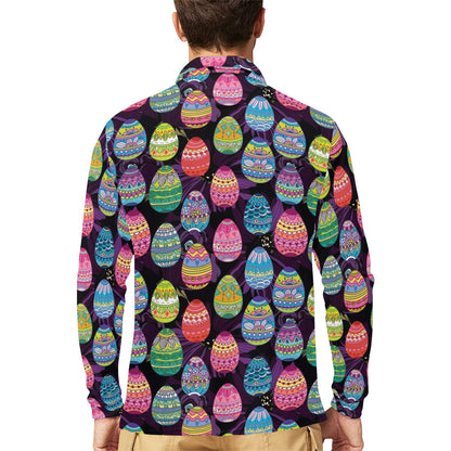 Easter Eggs Pattern Print Design RB08 Long Sleeve Polo Shirt For Men's