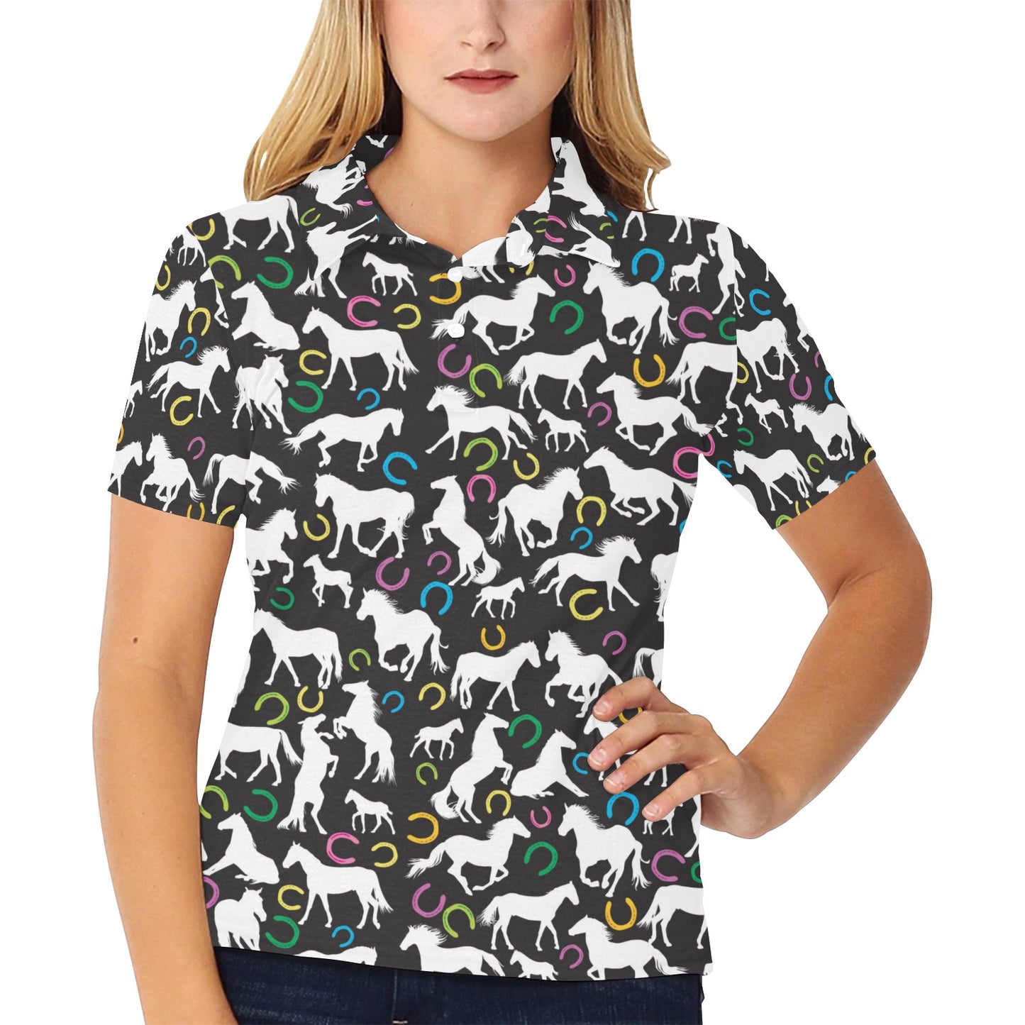 Horse Hoof Colorful Print Design LKS301 Women's Polo Shirt