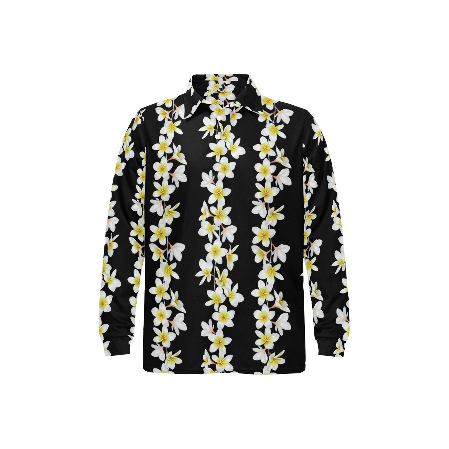 White Plumeria Pattern Print Design PM08 Long Sleeve Polo Shirt For Men's