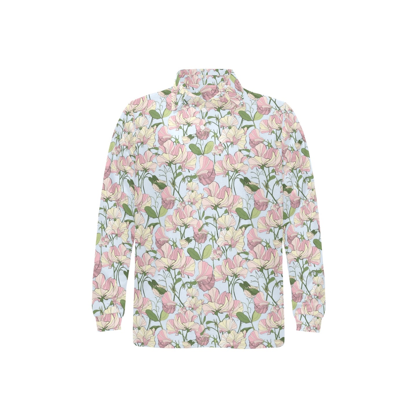 Sweet Pea Print Design LKS304 Long Sleeve Polo Shirt For Men's