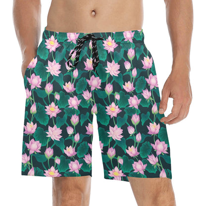 Water Lily Print Design LKS302 Men's Swim Trunks Beach Shorts