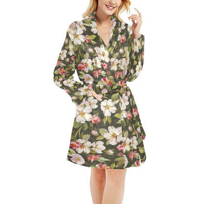 Apple blossom Pattern Print Design AB01 Women's Fleece Robe