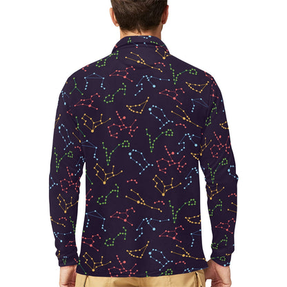 Zodiac Print Design LKS301 Long Sleeve Polo Shirt For Men's
