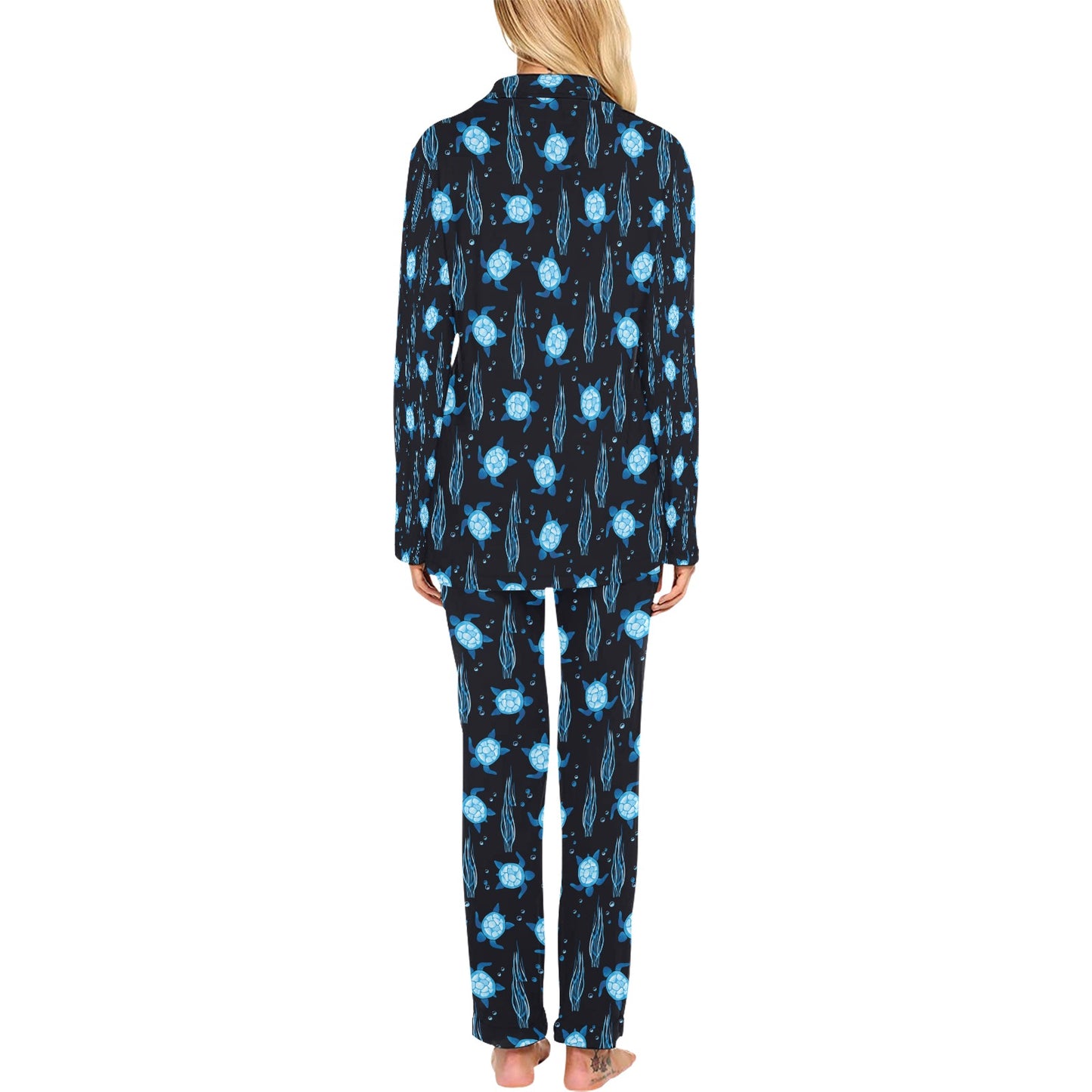 Sea Turtle Print Design LKS3013 Women's Long Pajama Set