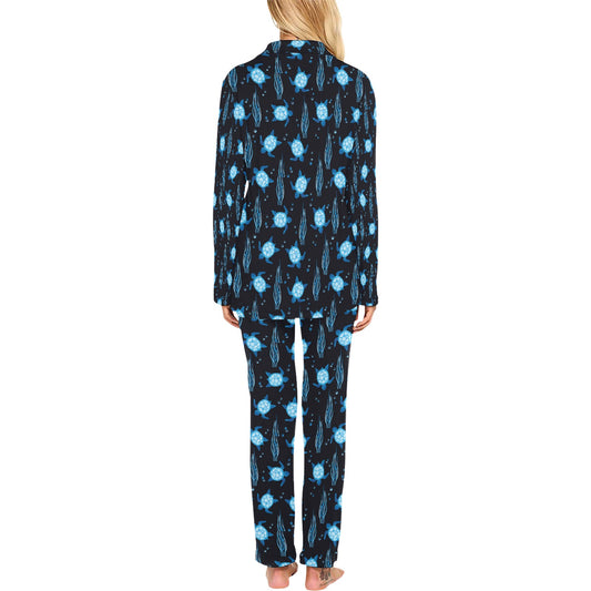 Sea Turtle Print Design LKS3013 Women's Long Pajama Set