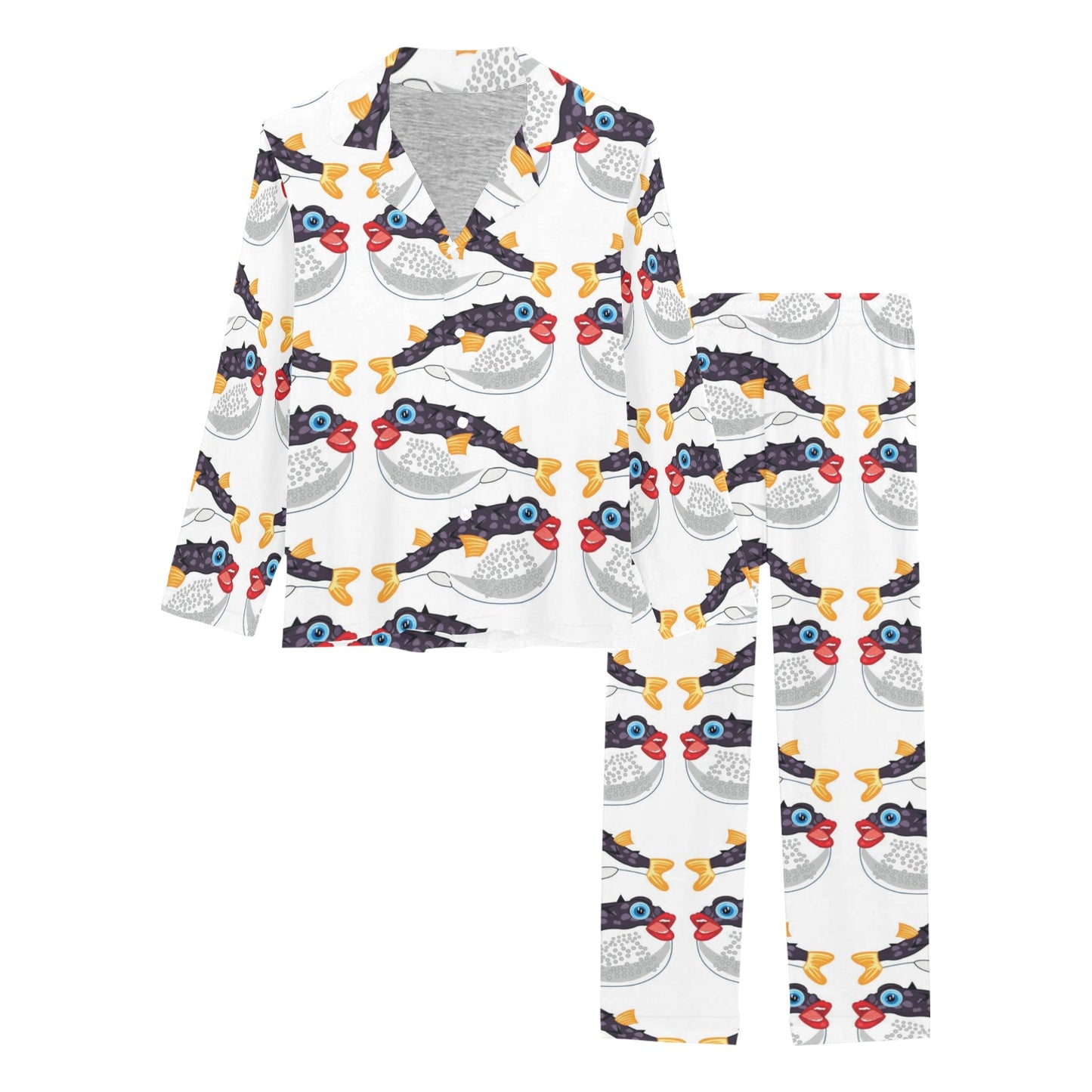 Fugu Pattern Print Design 03 Women's Long Pajama Set