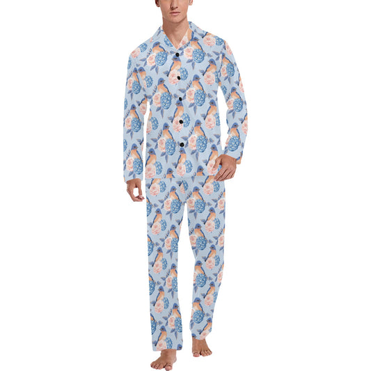 Bluebird Pattern Print Design 01 Men's Long Pajama Set
