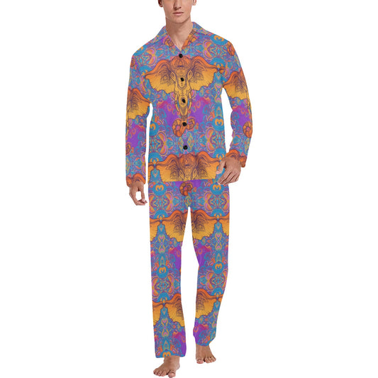 Gold Elephant Indian Men's Long Pajama Set