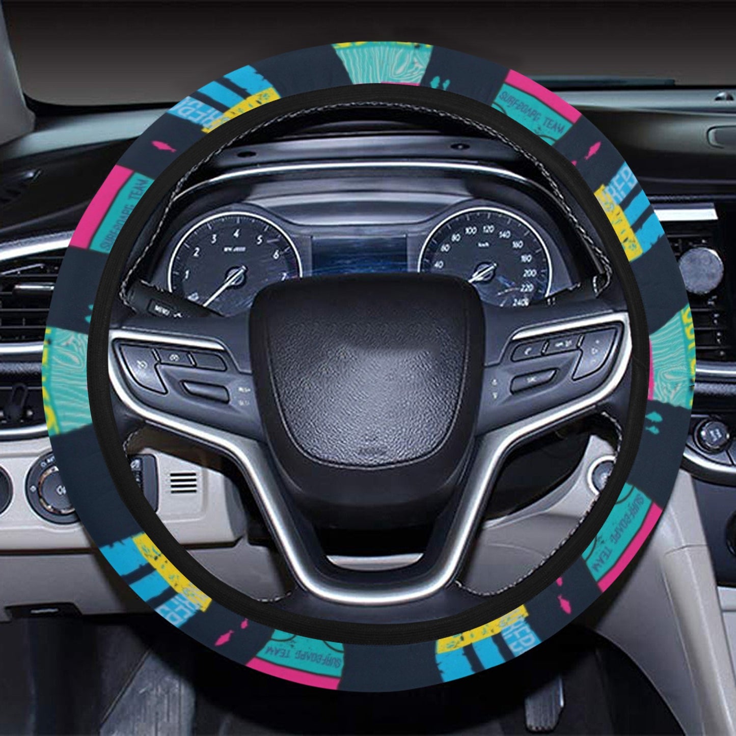 Surfboard Colorful Print Design LKS302 Steering Wheel Cover with Elastic Edge