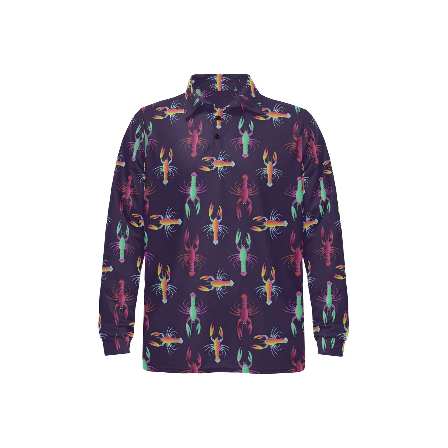 Lobster Print Design LKS402 Long Sleeve Polo Shirt For Men's
