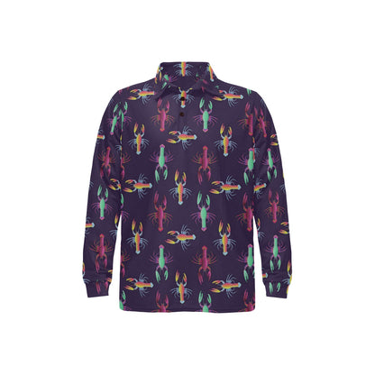 Lobster Print Design LKS402 Long Sleeve Polo Shirt For Men's