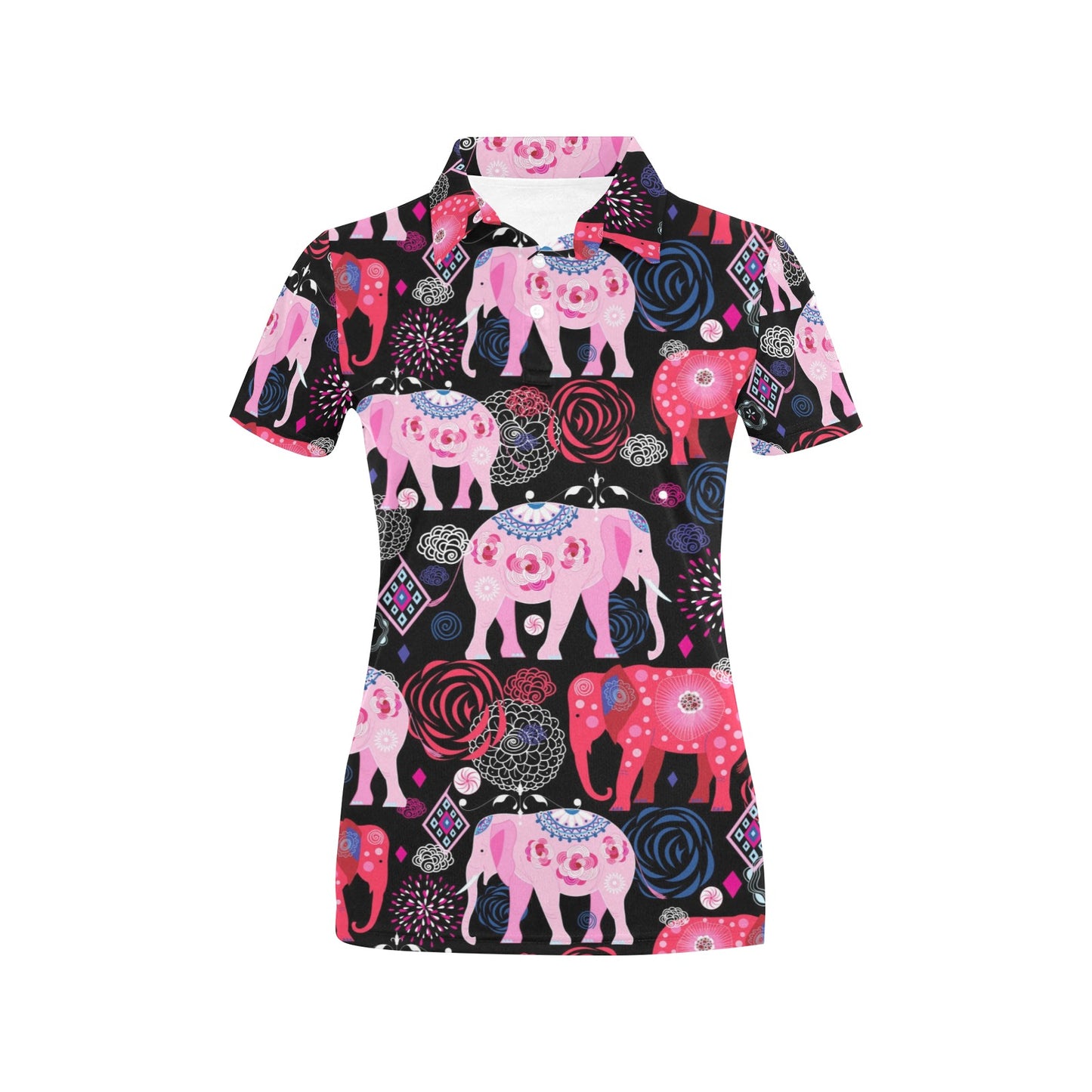 Pink Elephant Pattern Women's Polo Shirt