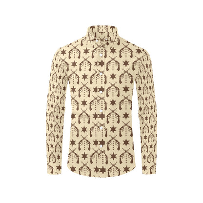 Western Cowboy Print Design LKS302 Men's Long Sleeve Dress Shirt