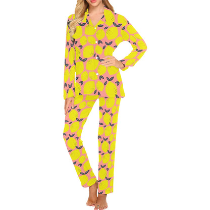 Lemon Pattern Print Design LM03 Women's Long Pajama Set