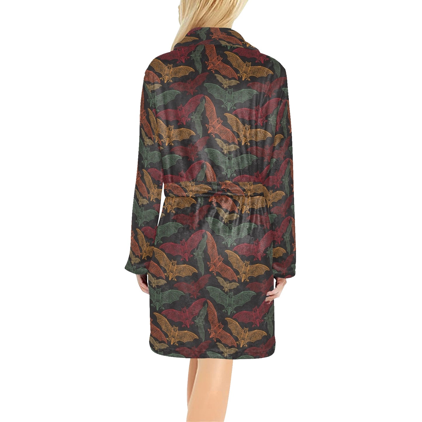 Bat Tribal Pattern Print Design 03 Women's Fleece Robe