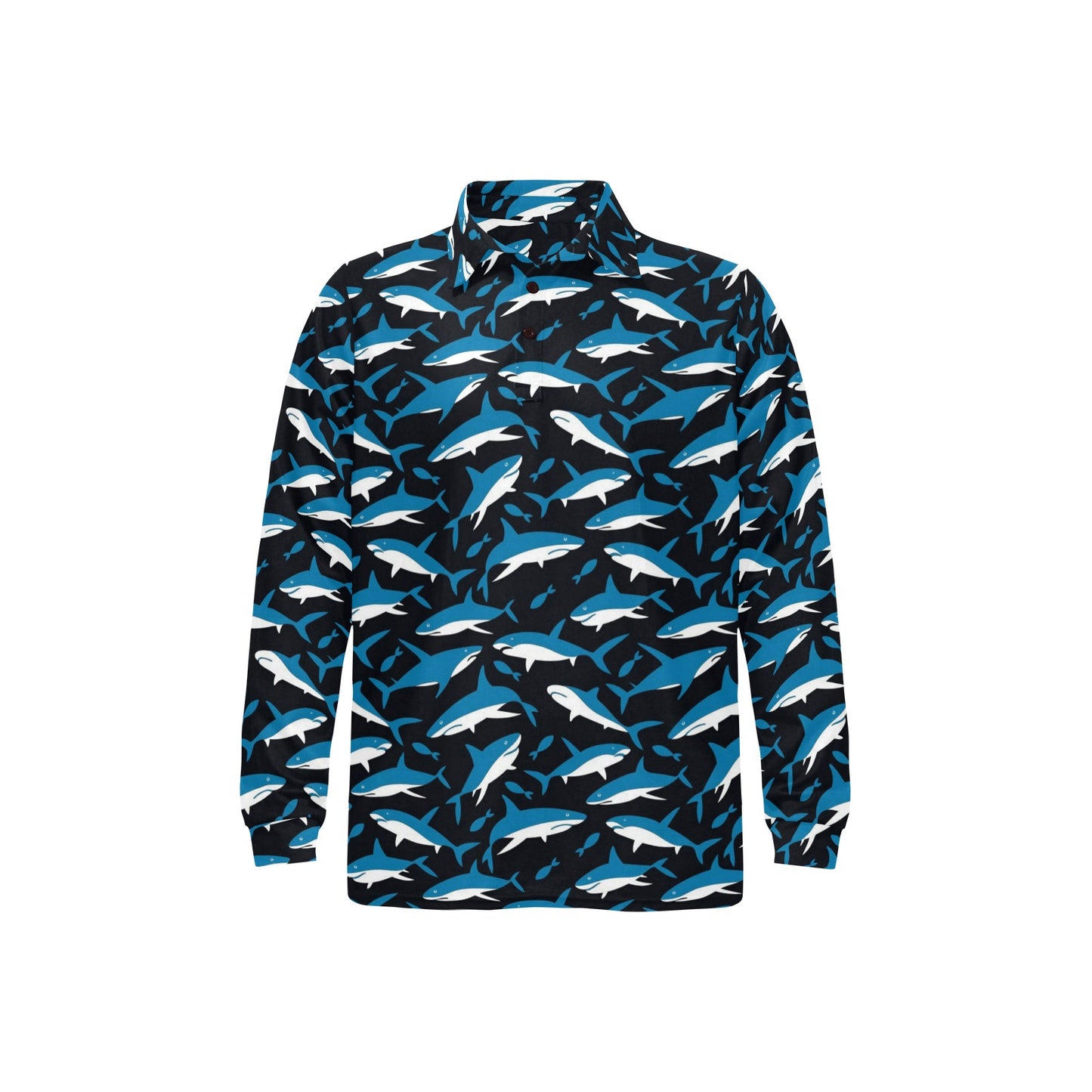 Shark Print Design LKS303 Long Sleeve Polo Shirt For Men's