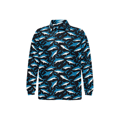 Shark Print Design LKS303 Long Sleeve Polo Shirt For Men's