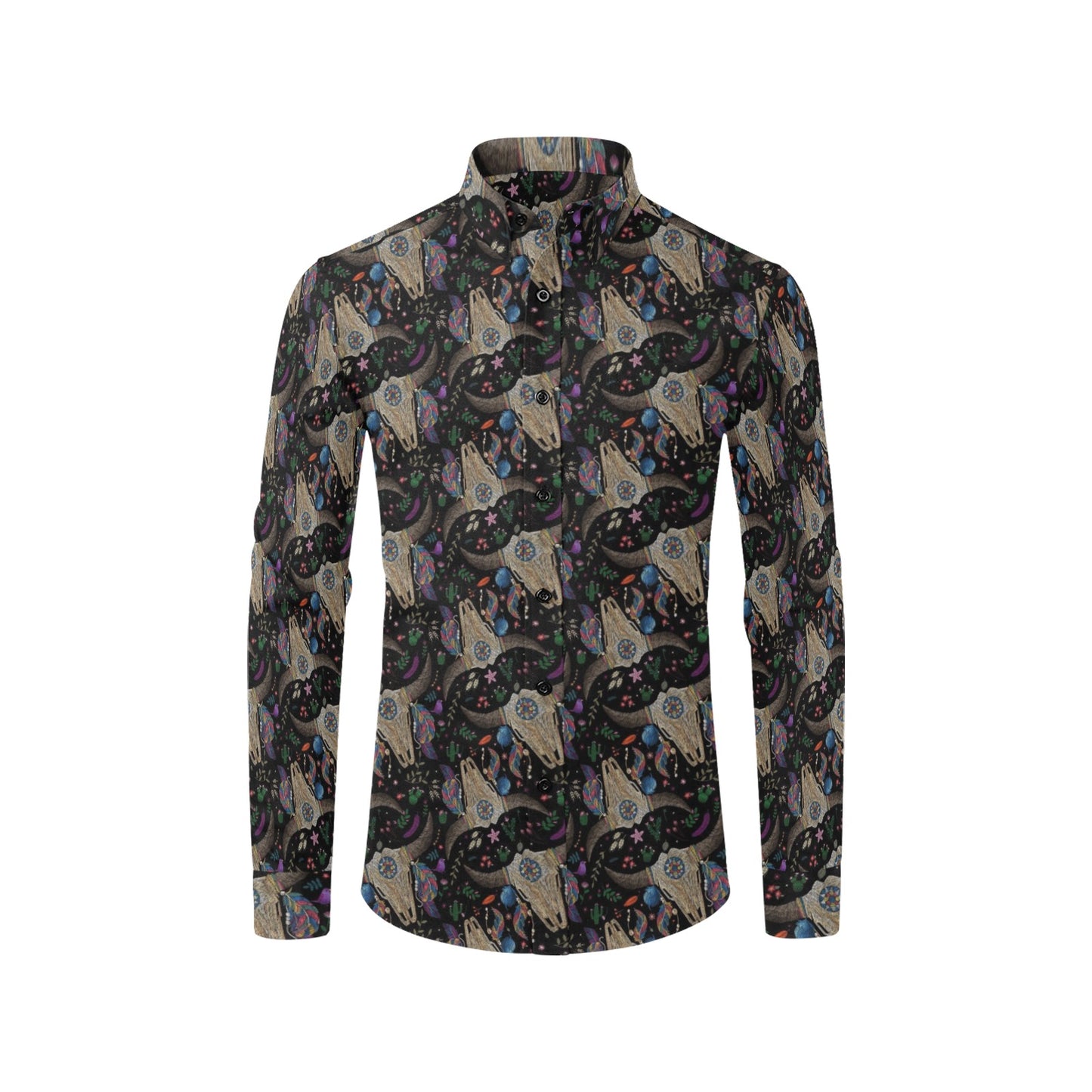 Buffalo Head Print Design LKS401 Men's Long Sleeve Dress Shirt