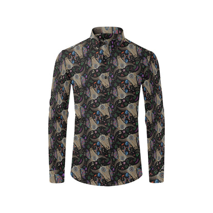 Buffalo Head Print Design LKS401 Men's Long Sleeve Dress Shirt