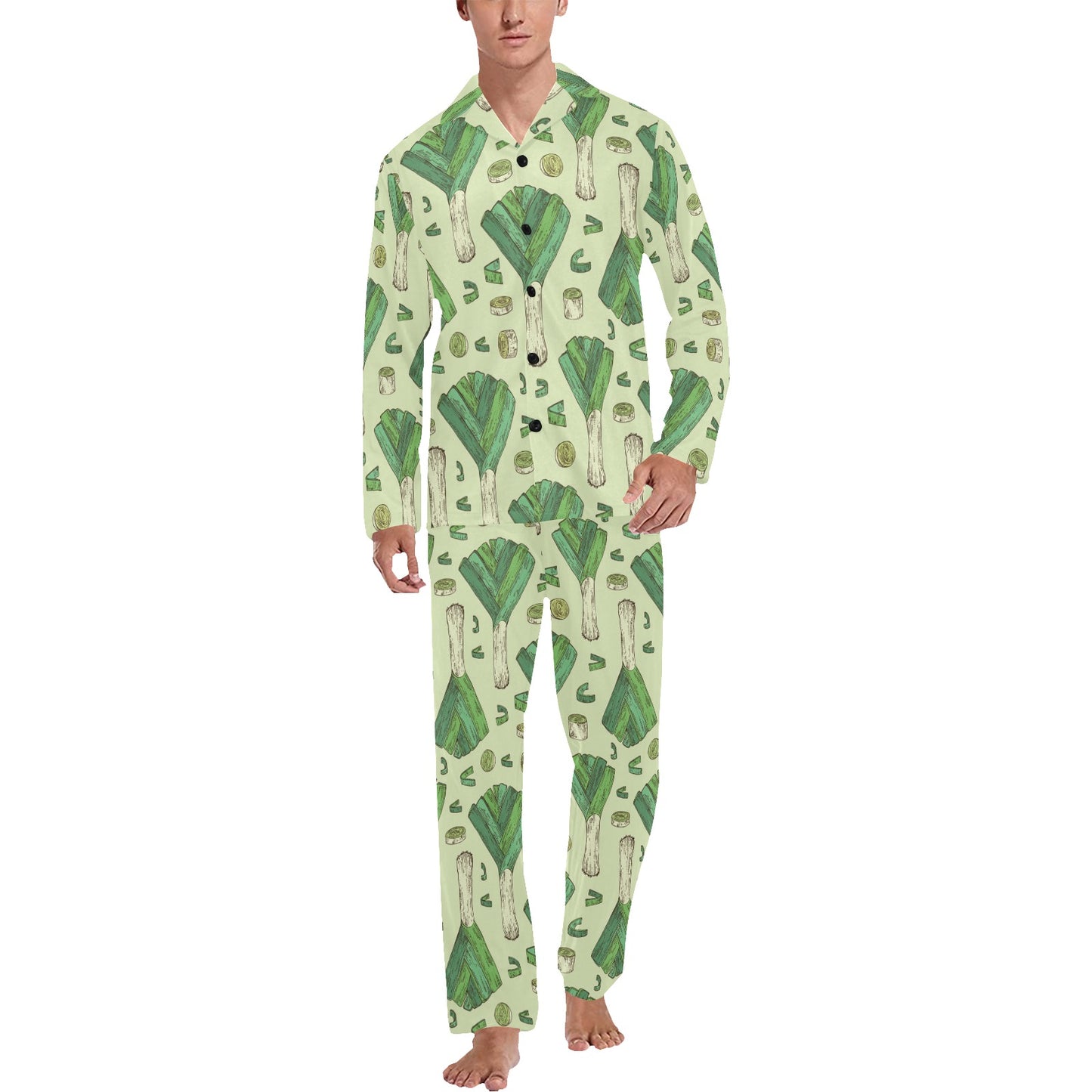 Leek Pattern Print Design 04 Men's Long Pajama Set