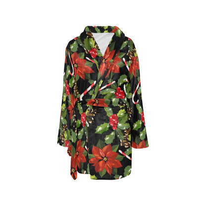 Poinsettia Pattern Print Design POT01 Women's Fleece Robe