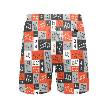 Music Note Design Themed Print Men's Swim Trunks Beach Shorts