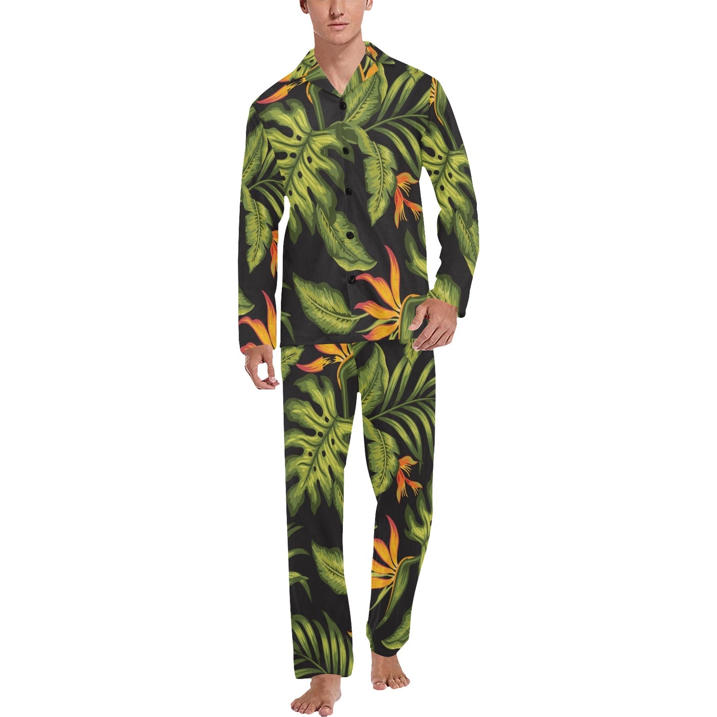 Bird Of Paradise Pattern Print Design BOP013 Men's Long Pajama Set
