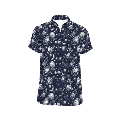 Space Rocket Print Design LKS301 Men Short Sleeve Button Up Shirt