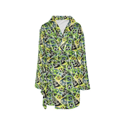 Soccer Ball Themed Print Pattern Women's Fleece Robe