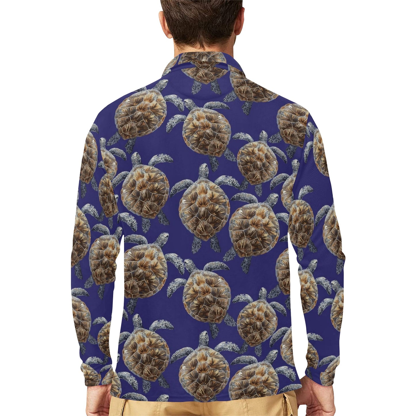 Sea Turtle Pattern Print Design T05 Long Sleeve Polo Shirt For Men's