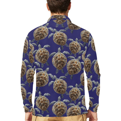 Sea Turtle Pattern Print Design T05 Long Sleeve Polo Shirt For Men's