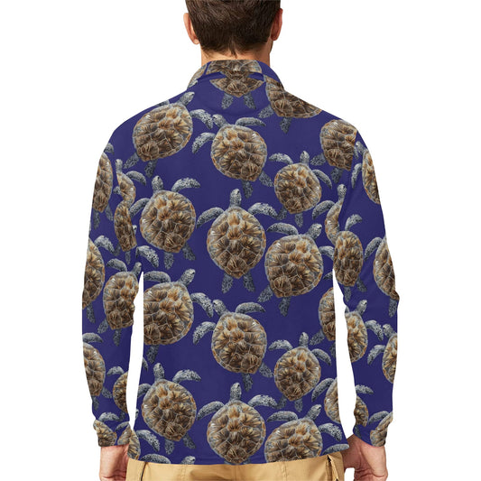 Sea Turtle Pattern Print Design T05 Long Sleeve Polo Shirt For Men's