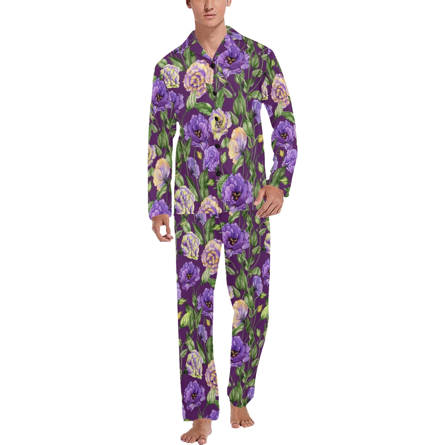 Lisianthus Pattern Print Design LT03 Men's Long Pajama Set