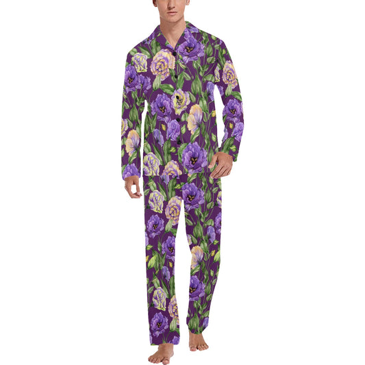 Lisianthus Pattern Print Design LT03 Men's Long Pajama Set