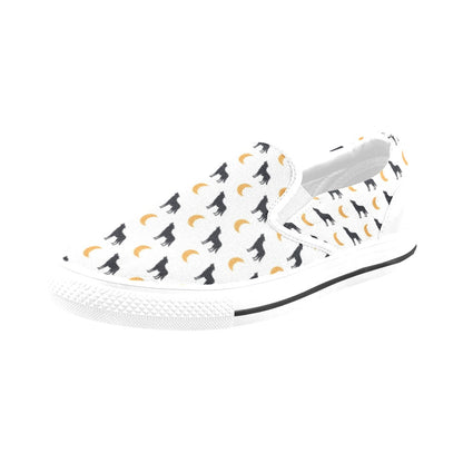 Wolf Moon Print Design LKS302 White Slip Ons Canvas Women's Shoes