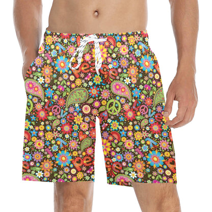 Flower Power Peace Paisley Themed Print Men's Swim Trunks Beach Shorts