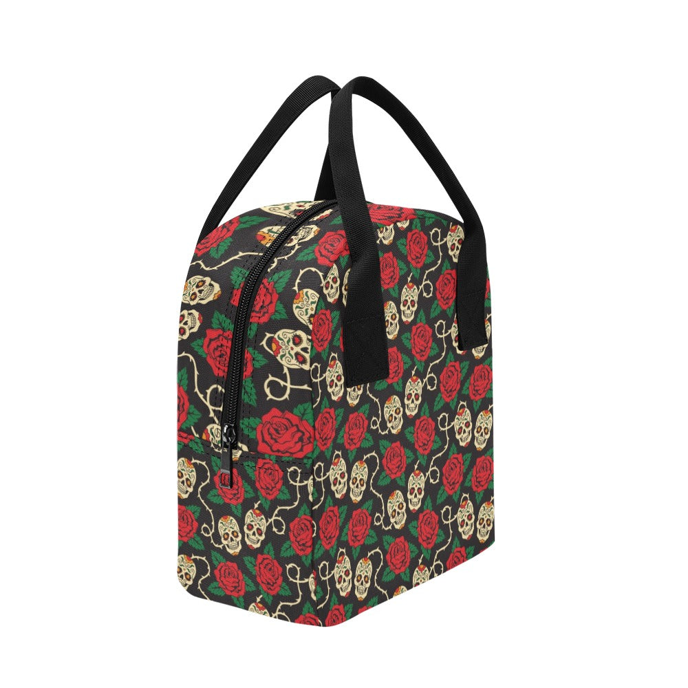 Sugar Skull Red Rose Print Design LKS301 Insulated Lunch Bag