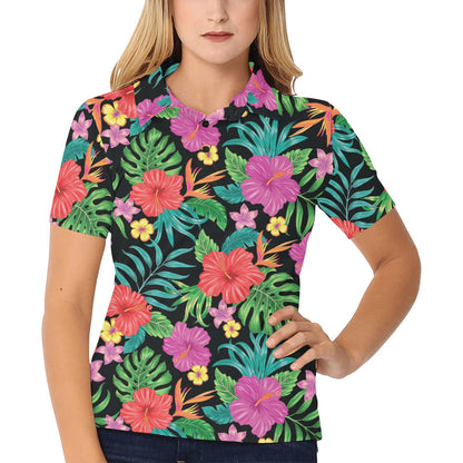Hibiscus Print Women's Polo Shirt