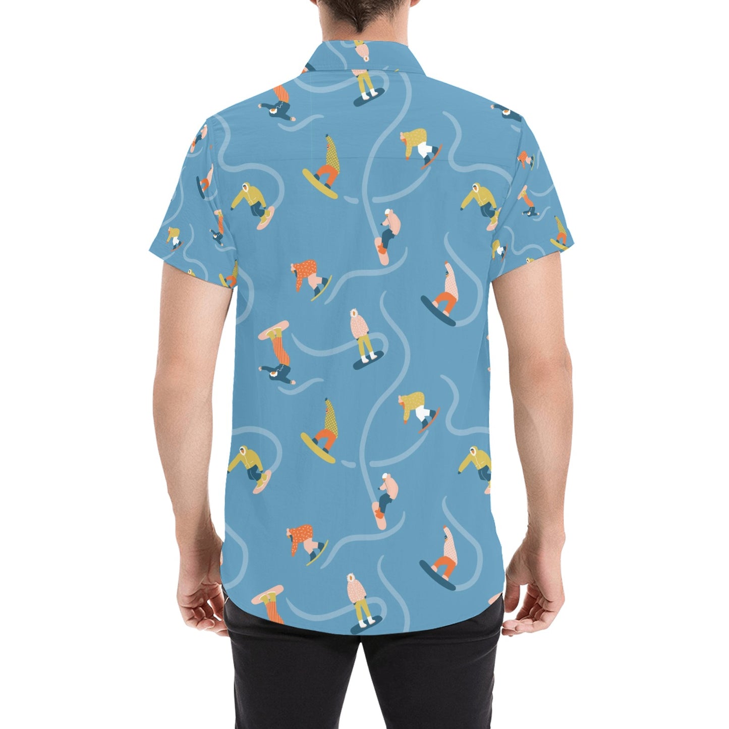 Snowboard Print Design LKS303 Men Short Sleeve Button Up Shirt