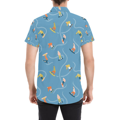 Snowboard Print Design LKS303 Men Short Sleeve Button Up Shirt