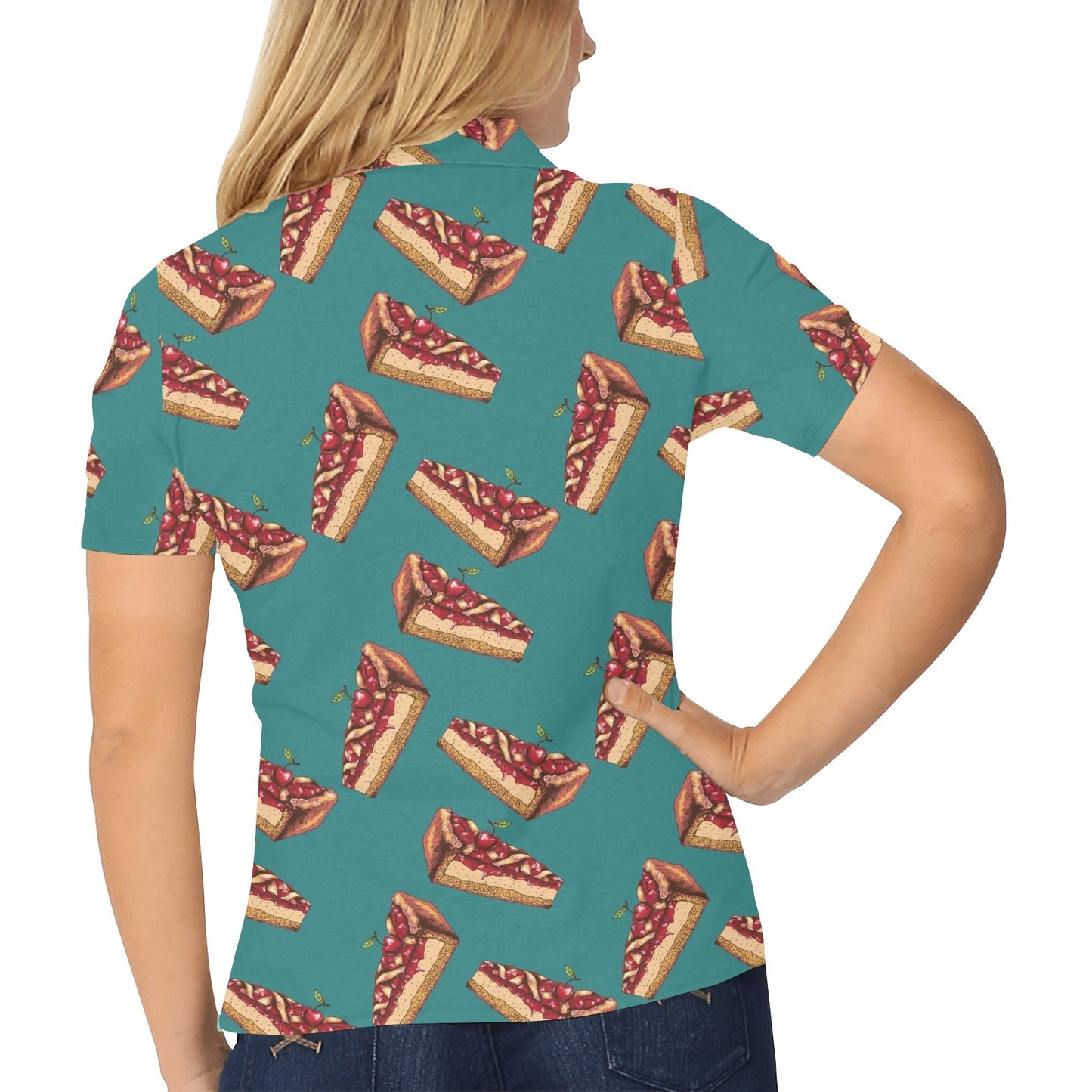 Cheesecake Cherry Pattern Print Design CK03 Women's Polo Shirt