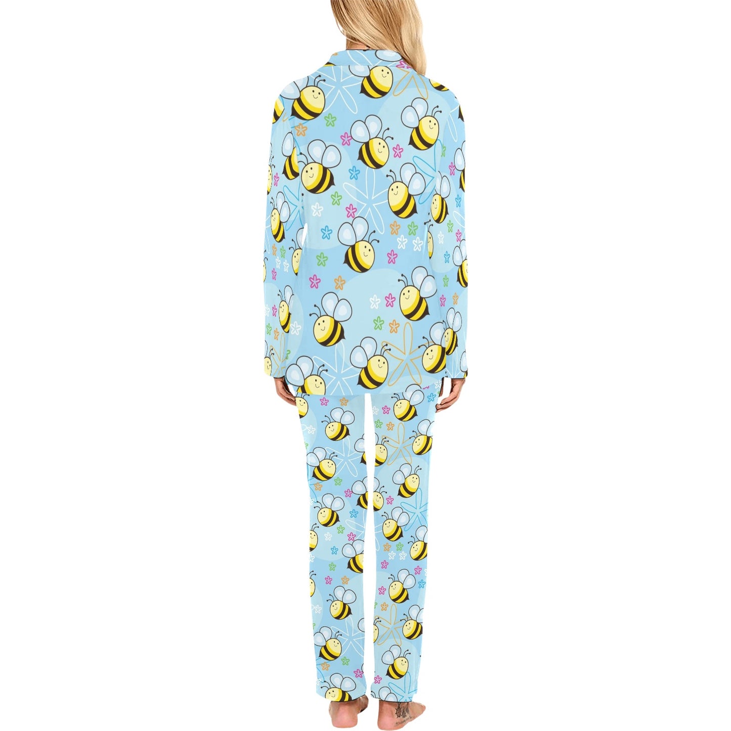Bee Pattern Print Design BEE03 Women's Long Pajama Set