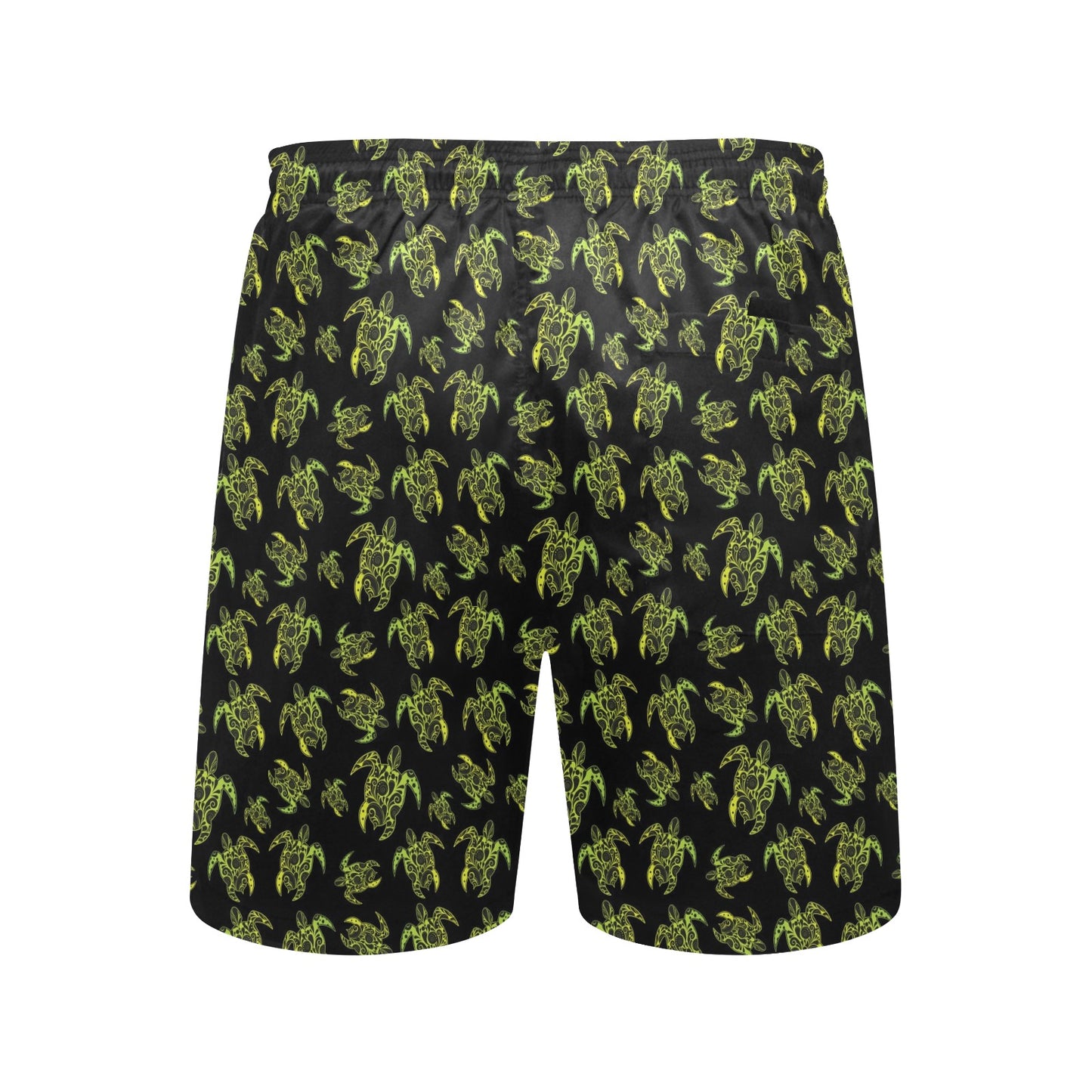 Green Tribal Turtle Polynesian Themed Men's Swim Trunks Beach Shorts
