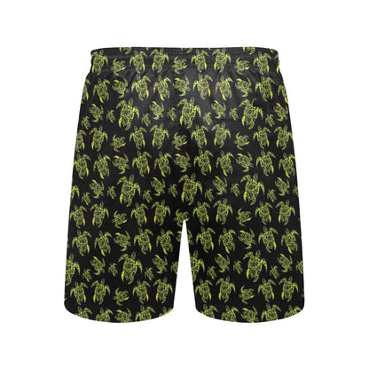 Green Tribal Turtle Polynesian Themed Men's Swim Trunks Beach Shorts