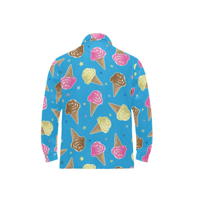 Ice Cream Pattern Print Design 01 Long Sleeve Polo Shirt For Men's