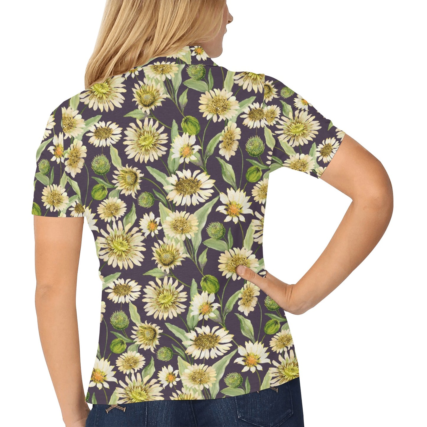 Daisy Vintage Print Pattern Women's Polo Shirt