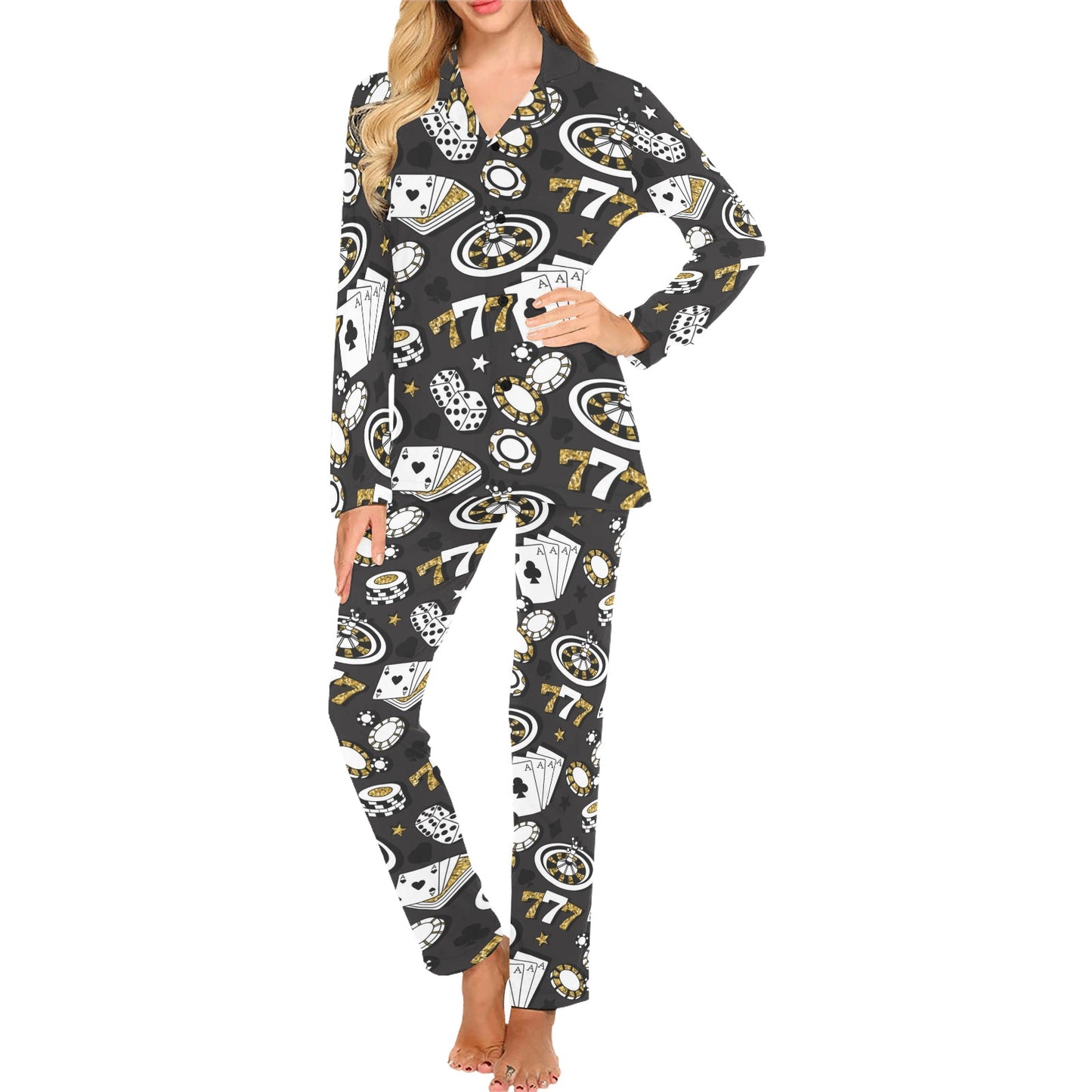 Casino Pattern Print Design 05 Women's Long Pajama Set