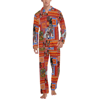 African Print Pattern Men's Long Pajama Set