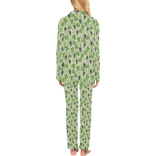 Wine Grape Thmed Print Women's Long Pajama Set